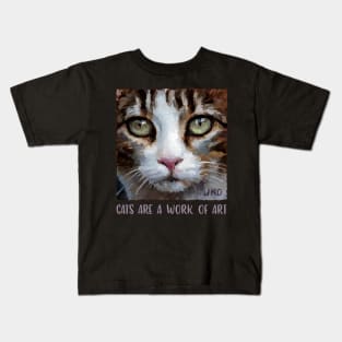 Cats are a work of art - artistic cat - soulful tabby kitty art Kids T-Shirt